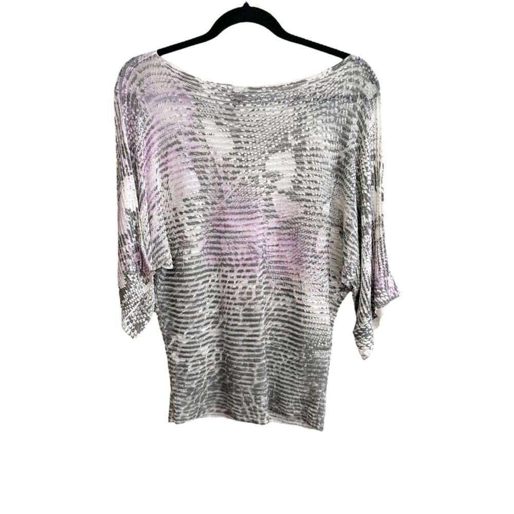 Alberto Makali Art to Wear Dolman Sleeve Abstract Knit Top Grey Purple Small